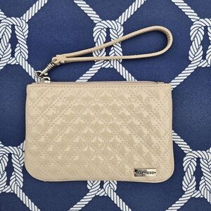 Express Quilted Faux Patent Leather Wristlet Ivory Beige Taupe Shiny 7" x 4.75"